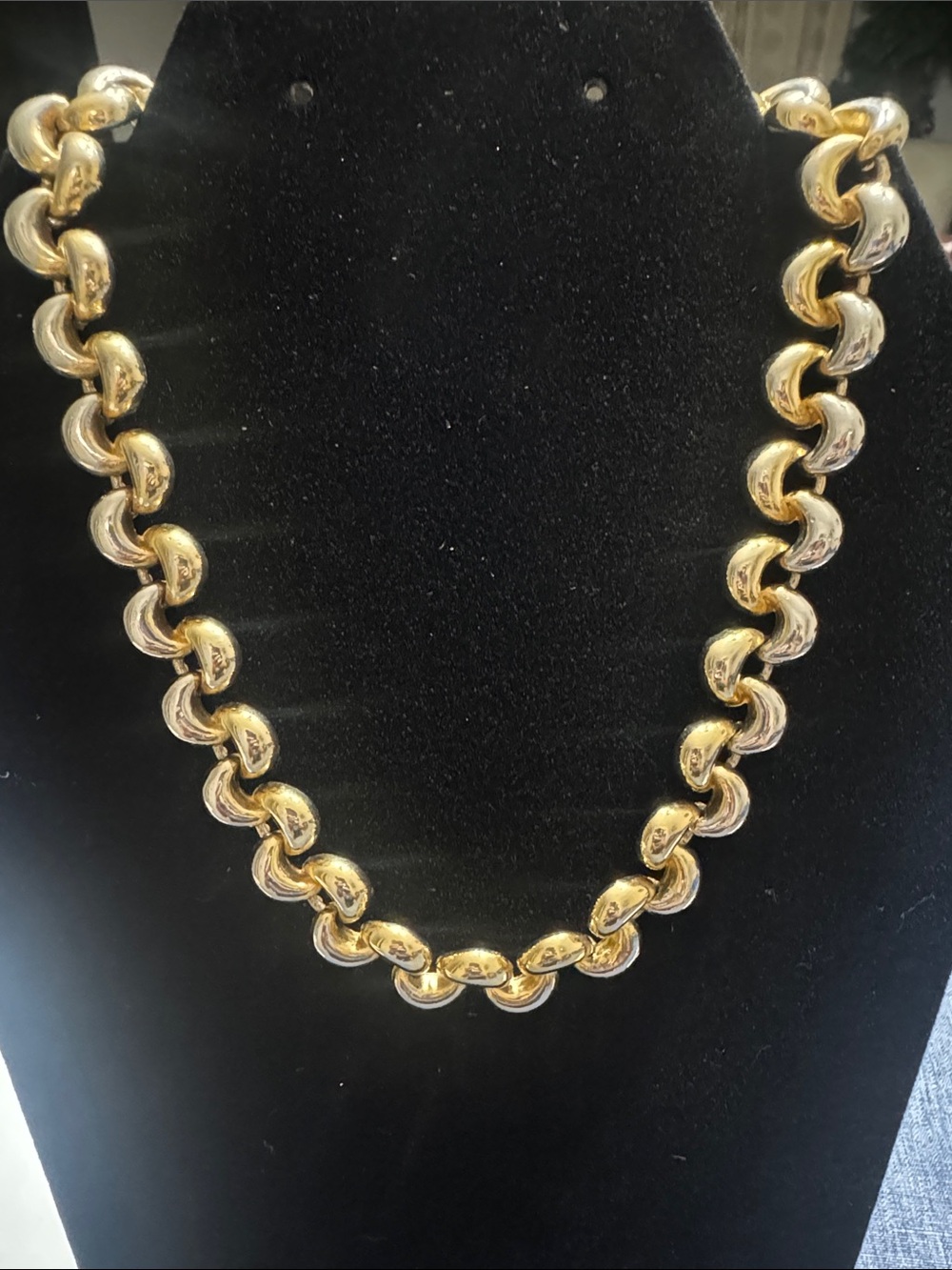 Shiny Silver and Gold Chunky Curved Link Necklace two toned